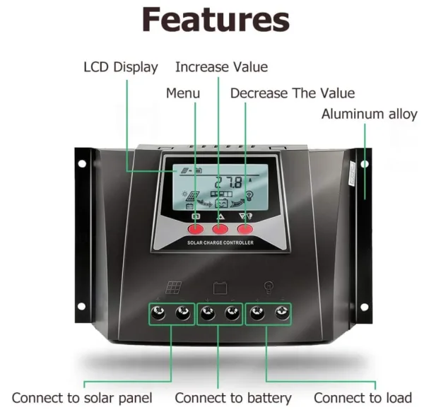 Juta 40a pwm solar charge controller | 12v/24v battery charging | high-power solar panel regulator with lcd display - image 7