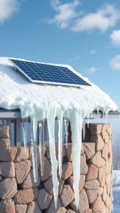 Ice dam prevention with solar panel placement