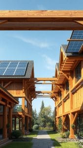 Timber frame structures with integrated solar arrays